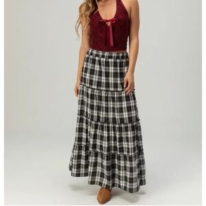 Plaid Black and White Maxi Skirt